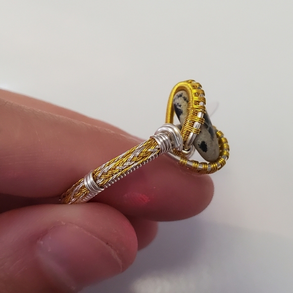 "Silver spots" dalmatian jasper handmade wire wrap ring size 8 - Picture 6 of 7